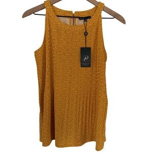 Adrianna Papell Pleated Sleeveless Top – Mustard Yellow – Women’s S – NWT